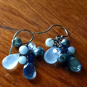 Quartz iolite amazonite pearl kohls earrings
